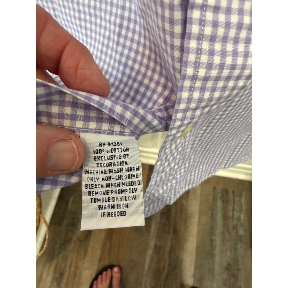 Ralph Lauren Mens XL Slim Fit Gingham Button Down Shirt Purple White Long Sleeve